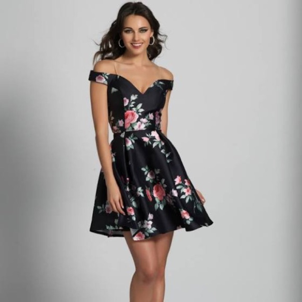 Black Floral Off The Shoulder Dress